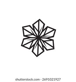 Geometric snowflake isolated on white background, a symbol of winter and the holiday season in a minimalist and contemporary design