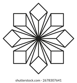Geometric snowflake symbol. Abstract star illustration. Three dimensional cube motif. Vector optical art. EPS 10.