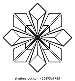 Geometric snowflake symbol. Abstract star illustration. Three dimensional cube motif. Vector optical art. EPS 10.
