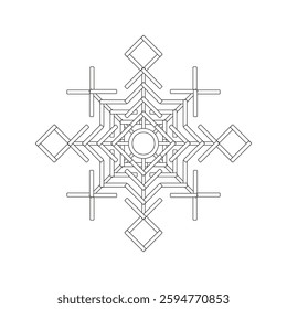 Geometric snowflake vector. Intricate winter design. Symmetrical frozen shape. Abstract cold symbol. EPS 10.