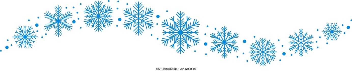 Geometric snowflake wave, vector snow clip art illustration, decorative winter holiday banner design, isolated