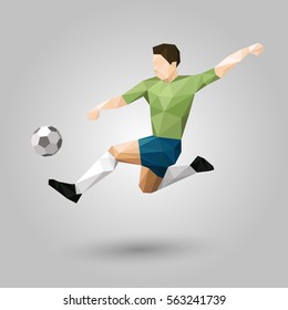 geometric soccer player jumping kick design on gray background