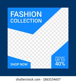 Geometric social media post template design with square shape with a combination of simple elements and elegant blue color