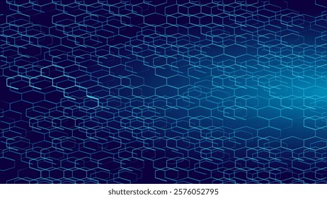  Geometric space hexagonal dark blue abstract background. Sea depth night sky concept. Strict business style gradient honeycomb mesh vector illustration