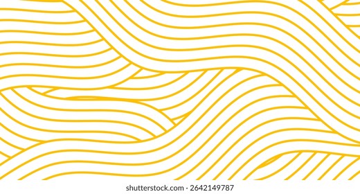 Geometric spaghetti pattern. Background with yellow paste elements on white. Asian kitchen design.