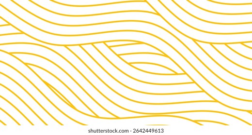 Geometric spaghetti pattern. Background with yellow paste elements on white. Asian kitchen design.