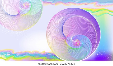 Geometric spherical shape in neon shades. Delicate abstract background. Stylized wave. Fantastic drawing of a bubbling water surface. Luxury gradient texture. Vector illustration.