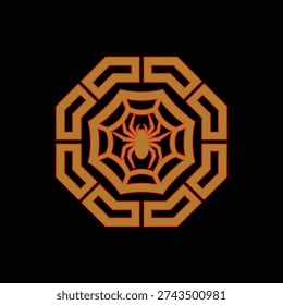 Geometric Spider Web Emblem with Chinese Style Spider Icon.