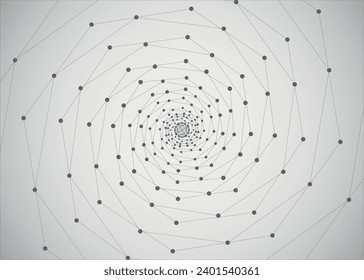 geometric spiral background, technological connectivity dot pattern