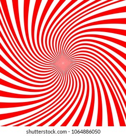 Geometric spiral background - vector graphic from red and white twisted rays