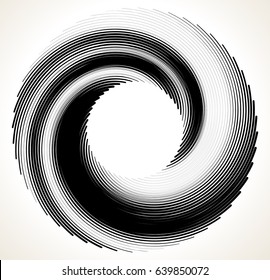 Geometric spiral element series. Abstract swirl, twirl graphics with rotating radial lines