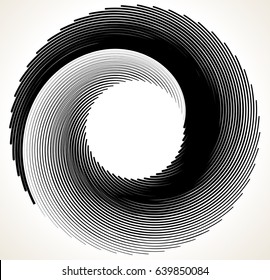Geometric spiral element series. Abstract swirl, twirl graphics with rotating radial lines
