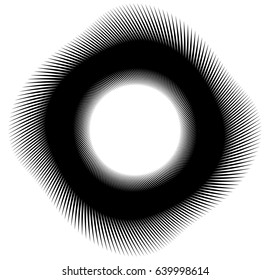 Geometric spiral element series. Abstract swirl, twirl graphics with rotating radial lines