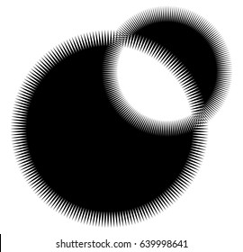 Geometric spiral element series. Abstract swirl, twirl graphics with rotating radial lines