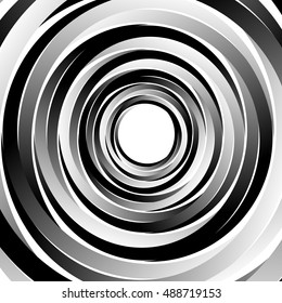 Geometric spiral pattern with concentric circles, rings. Abstract monochrome illustration.