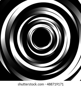 Geometric spiral pattern with concentric circles, rings. Abstract monochrome illustration.