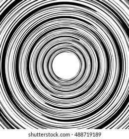 Geometric spiral pattern with concentric circles, rings. Abstract monochrome illustration.