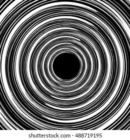 Geometric spiral pattern with concentric circles, rings. Abstract monochrome illustration.