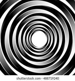 Geometric spiral pattern with concentric circles, rings. Abstract monochrome illustration.