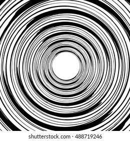 Geometric spiral pattern with concentric circles, rings. Abstract monochrome illustration.