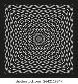 Geometric spiral shape. Black white lines. Hypnotic visual design. Vector abstract element.