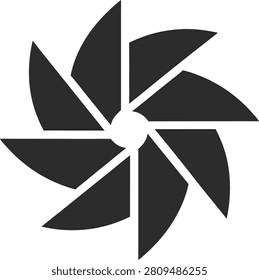 Geometric spiral shape featuring rotating blades windmill pinwheel fan design element decorative abstract graphic style simple form.