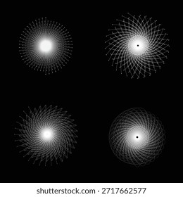 Espirais geométricos: Designs simétricos cativantes com padrões espiralados emanam de um ponto central, evocando uma sensação de ordem hipnotizante e precisão.