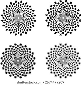 Geometrische Spiralen komplizierte optische Illusionen in Schwarz und Weiß