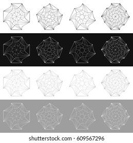 Geometric spirals. Rotating abstract monochrome element set