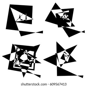 Geometric spirals. Rotating abstract monochrome element set