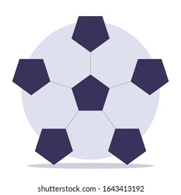 Geometric sports white with black soccer footbal ball simple with shadow isolated championship on white background object vector.