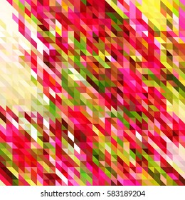 Geometric spring colors pattern. Grid mosaic background with repeating polygon triangles. Backdrop template with red, pink, green and white tiles. Abstract square design, square shape wallpaper.