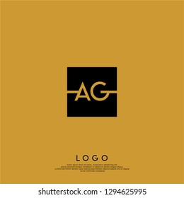 geometric square AG logo letters design concept with gold background color