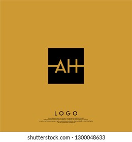 geometric square AH logo letters design concept with gold background color