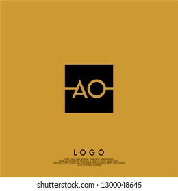 geometric square AO logo letters design concept with gold background color