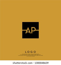 geometric square AP logo letters design concept with gold background color