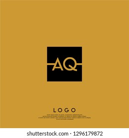 geometric square AQ logo letters design concept with gold background color