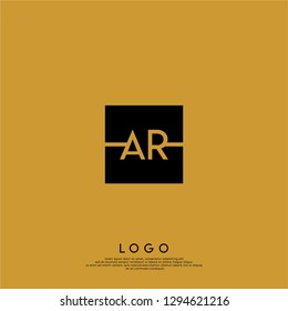 geometric square AR logo letters design concept with gold background color