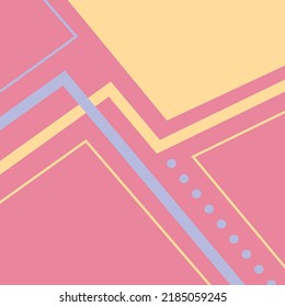 geometric, square background in pink, blue and yellow colors with lines, dots and shapes. Vector illustration