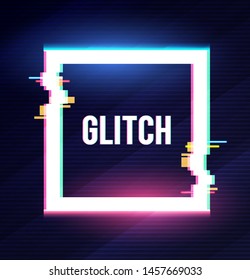 Geometric square banner with glitch effect and shining lights.