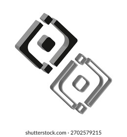 Geometric square blocks. Abstract dimensional shapes. Overlapping objects Vector. Monochrome black white
