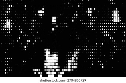 Bloques cuadrados geométricos sobre fondo negro con efecto semitono