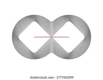 Combinación geométrica de estilo cuadrado y de línea circular aislada en fondo blanco, diseño de arte infinito. Elemento de plantilla de diseño de logotipo de vector plano.