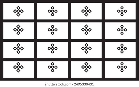 Geometric square floral and circle pattern on white background.