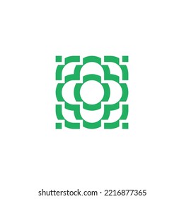 geometric square flower logo. flower blooming digital logo. floral pixel monogram