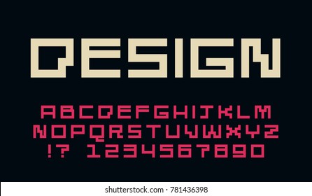Geometric square font Modern pixel design Bold letters and numbers Vector abc