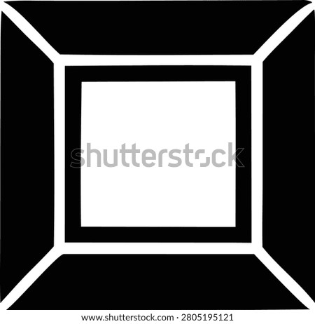 Geometric square frame border with perspective corners creating artistic visual depth for photography displays or digital project framing on transparent background.