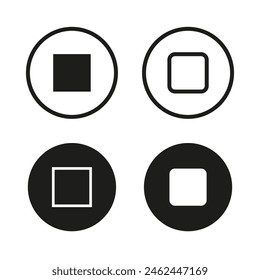 Geometric square icons within circles. Vector contrast shapes set. Black and white minimal design.