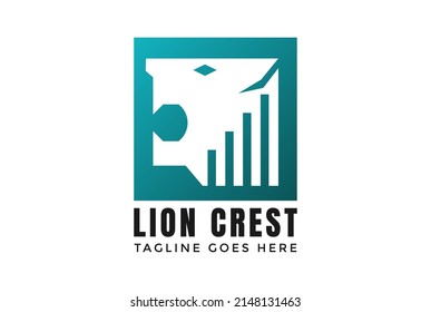 Geometric Square Lion Crest Head Logo Design