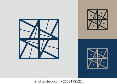 Ícone de logotipo quadrado geométrico. Design vetorial conceito quadrado com estilo linear minimalista
